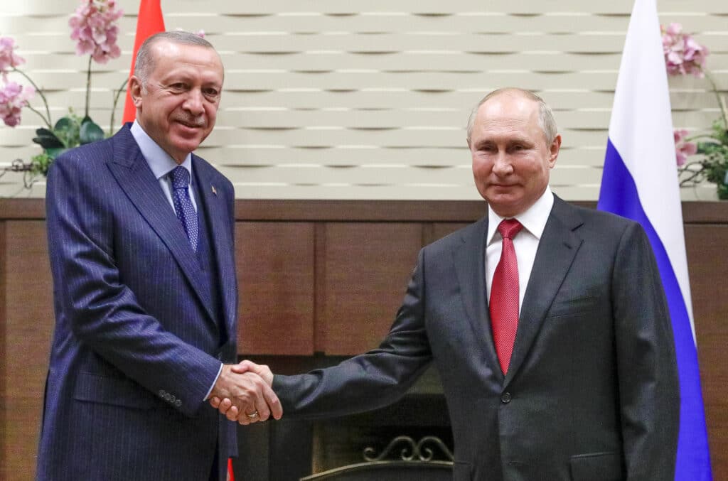 Russian President Vladimir Putin, right, and Turkish President Recep Tayyip Erdogan