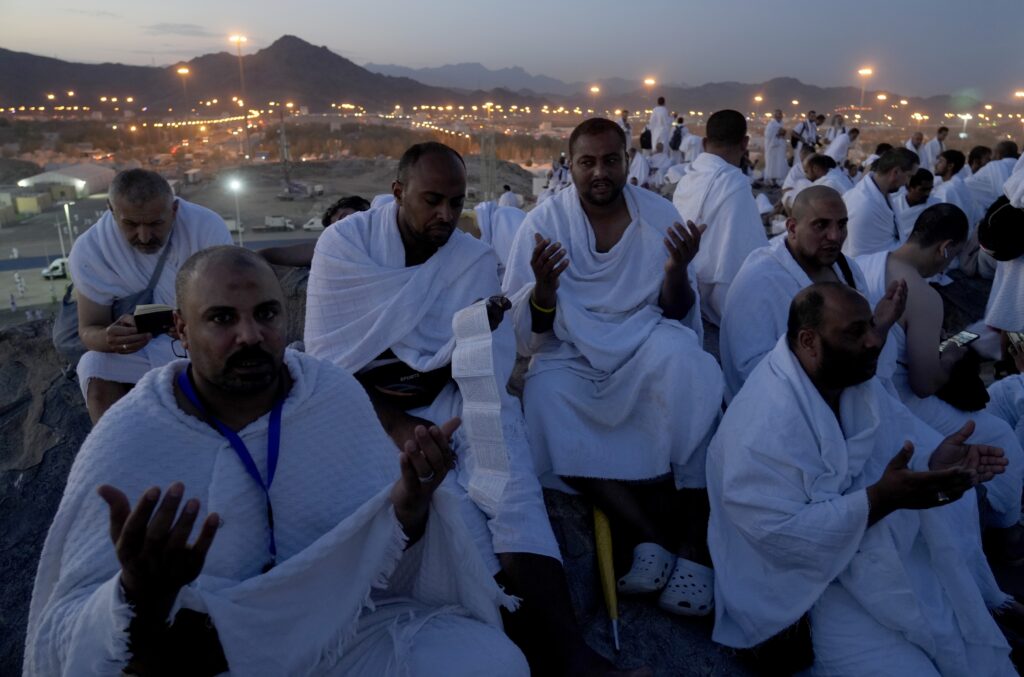 Muslim pilgrims pray at Mount Arafat as hajj reaches apex