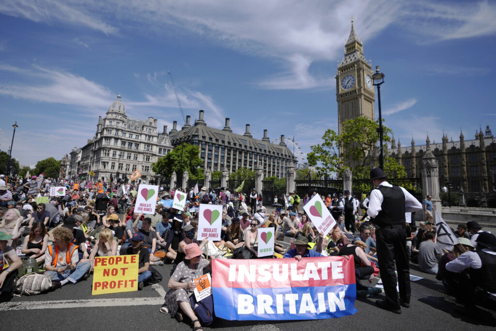 Protesters in UK decry climate change after record heat wave