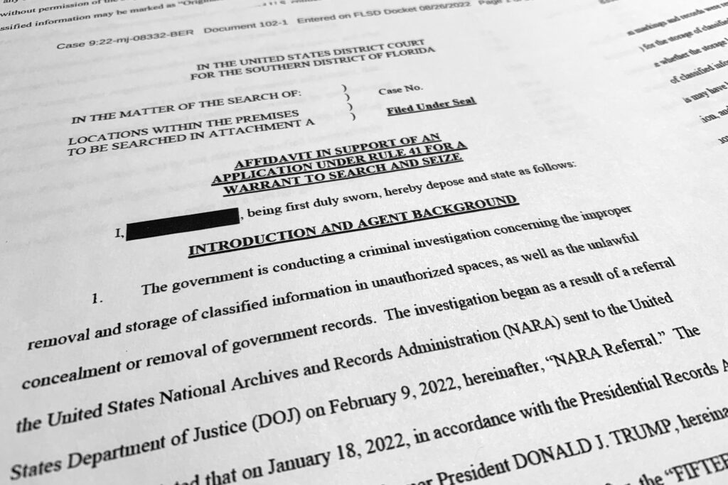 JFBI affidavit shows concerns about documents at Trump estate