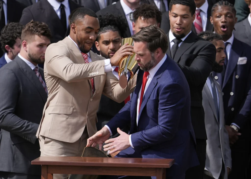 JD Vance Fumbles Ohio State Trophy at White House
